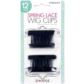 Donna Spring Lace Wig Clips Black - 12 Pack #7084
