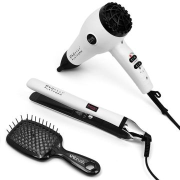 FHI Heat Platform White Styling Set - Hairdryer, Flat Iron, Brush #PF97005W