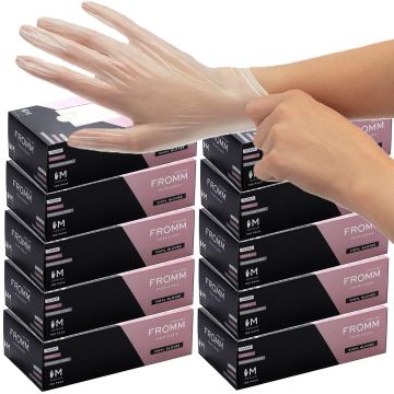 Fromm Color Studio Powder Free Vinyl Clear Gloves 100 Pcs - Medium #D8021 [10 Pack]