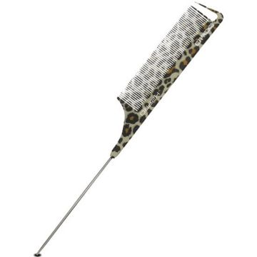 H2PRO GOMCOMb Professional Polycarbonate Fine Tooth Pin Tail Comb Leopard - 9-1/2" #GC08LE