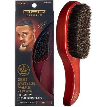 Red Premium 360 Power Wave X Bow Wow Premium 100% Boar Bristles Curved Club Brush - Soft #BORP05 