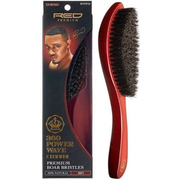 Red Premium 360 Power Wave X Bow Wow Premium 100% Boar Bristles Curved Wave Brush - Soft #BORP06