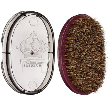 Red Premium Pocket Wave X Bow Wow 100% Premium Boar Bristles Curved Wave Brush with Case - Soft #BORPP01 