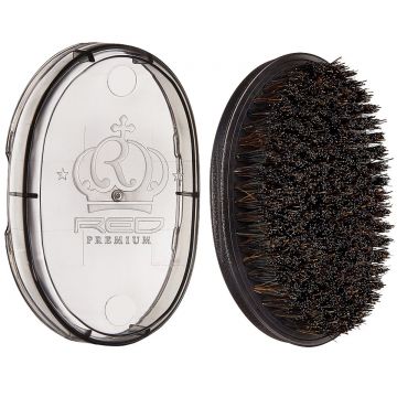 Red Premium Pocket Wave X Bow Wow Mixed Boar Bristles Curved Wave Brush with Case - Medium #BORPP02  