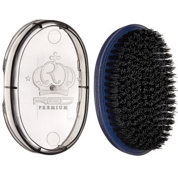 Red Premium Pocket Wave X Bow Wow Specialized Synthetic Bristles Curved Wave Brush with Case - Hard #BORPP03