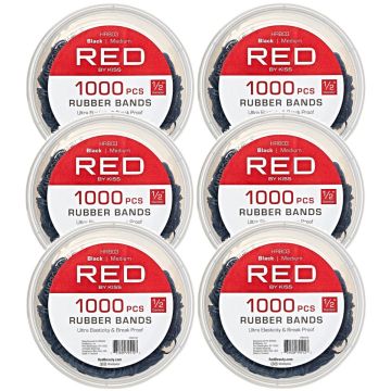 Red by Kiss Rubber Bands Medium - 1000 Count Jar #HRB03 [6 Pack]