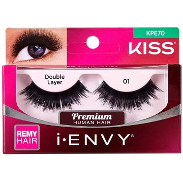 Kiss i-ENVY Premium Human Remy Hair Eyelashes 1 Pair Pack - Double Layer 01 #KPE70