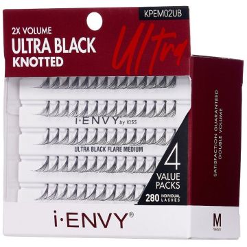 Kiss i-ENVY 2X Volume Knotted 280 Individual Eyelashes - Ultra Black Flare Medium #KPEM02UB