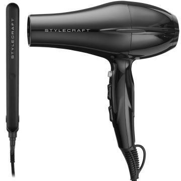 Stylecraft Stay-Temp Ionic Turbo Dryer #SC108B & 1" Hair Straightener #SC717B [Combo Deal]