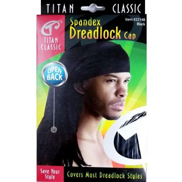 Titan Classic Spandex Dreadlock Cap Open Back - Black #22148