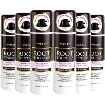 Tyche Root Touch Up Instant Hair Concealer Spray - Black Brown 2 oz #HLTU05 [6 Pack]