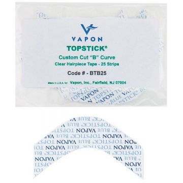 Vapon Topstick Blue Custom Cut "B" Curve Clear Hairpiece Tape - 25 Strips #BTB25