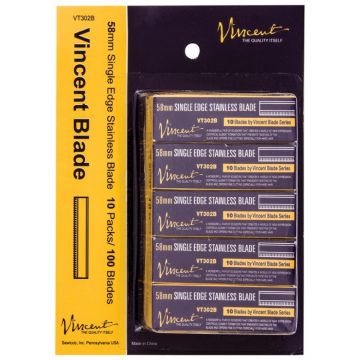 Vincent 58mm Single Edge Stainless Blades - 100 Blades #VT302B [10 Blades X 10 Pack] 