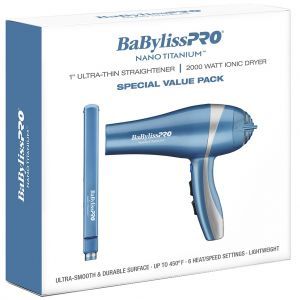 BaByliss Pro Nano Titanium Ultra-Thin Straightener 1 Inch + Nano Titanium 2000W Ionic Dryer Combo Special! #BABNTPP15
