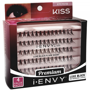 Kiss i-ENVY Premium Individual Eyelashes 70 Lashes 4 Value Packs - Luxe Black Flare Short #KPEM01B