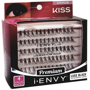 Kiss i-ENVY Premium Individual Eyelashes 70 Lashes 4 Value Packs - Luxe Black Flare Medium #KPEM02B
