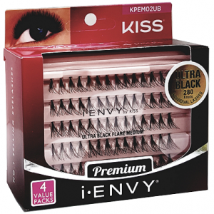 Kiss i-ENVY Premium Individual Eyelashes 70 Lashes 4 Value Packs - Ultra Black Flare Med #KPEM02UB