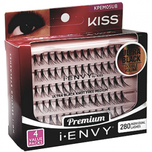 Kiss i-ENVY Premium Individual Eyelashes 70 Lashes 4 Value Packs - U BLK Knot Free Medium #KPEM05UB
