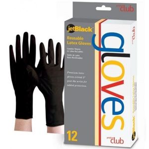 Product Club jetBlack Reusable Latex Gloves Black 12 Pcs - Medium