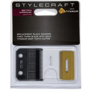 Stylecraft Alpha Clipper Blade with DLC Fixed blade and Staggered Gold Titanium Cutter #SCCBTSG