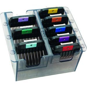 Wahl Stainless Steel Color Coded Guides 8 Pack with Caddy #3390