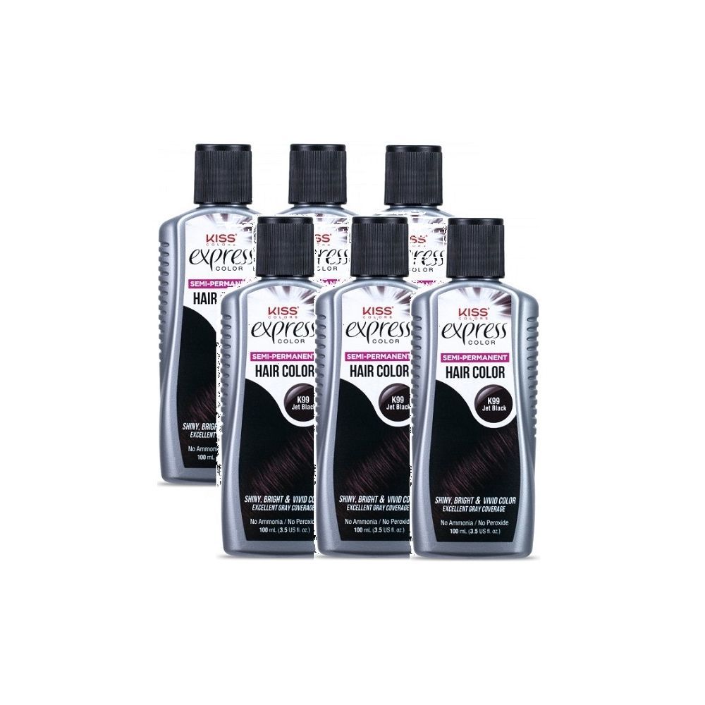 Kiss Express Semi Permanent Hair Color K99 Jet Black 3.5 oz 6 Pack